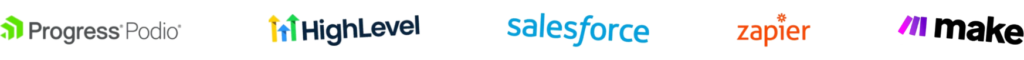 Podio, HighLevel, Salesforce, Zapier and Make logos